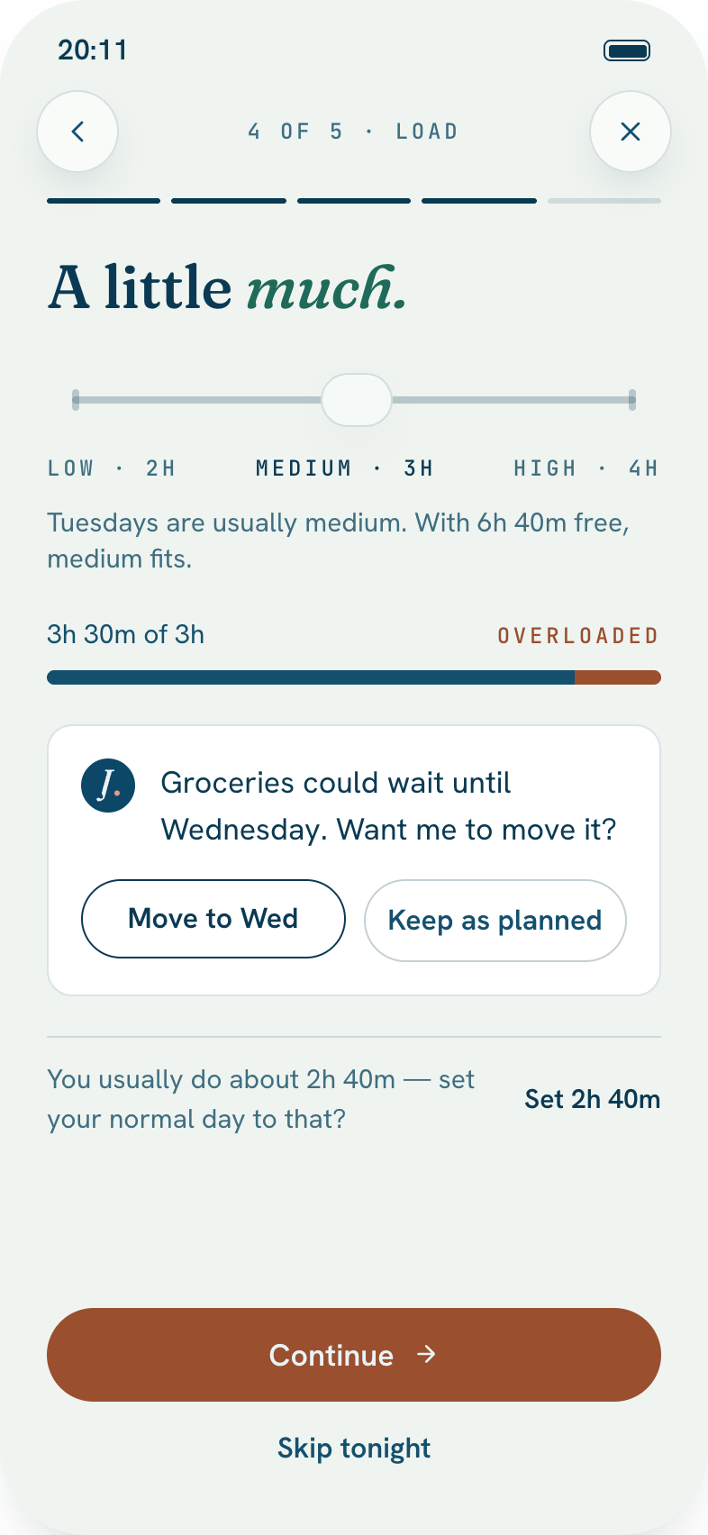 Night Planning, step 4: Check the load